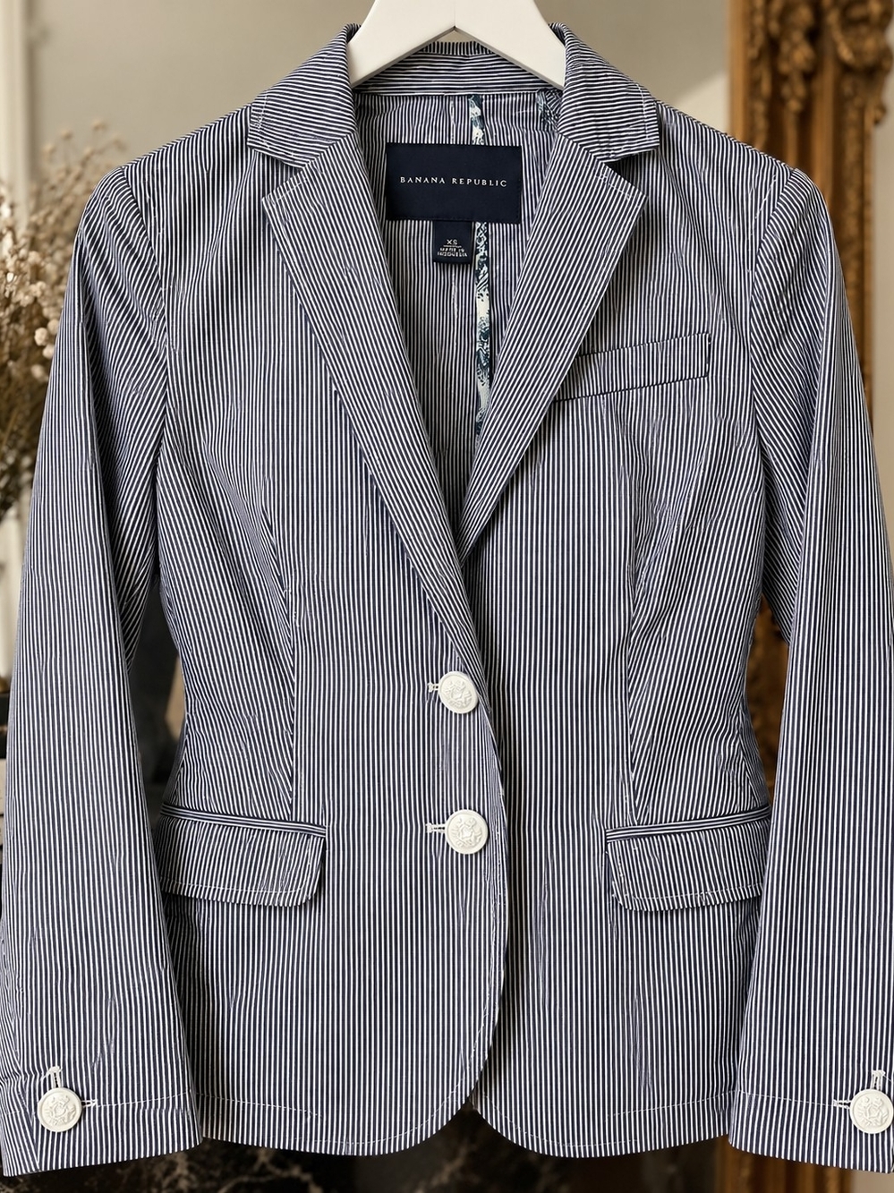 Banana Republic Navy Pinstripe Womens Blazer